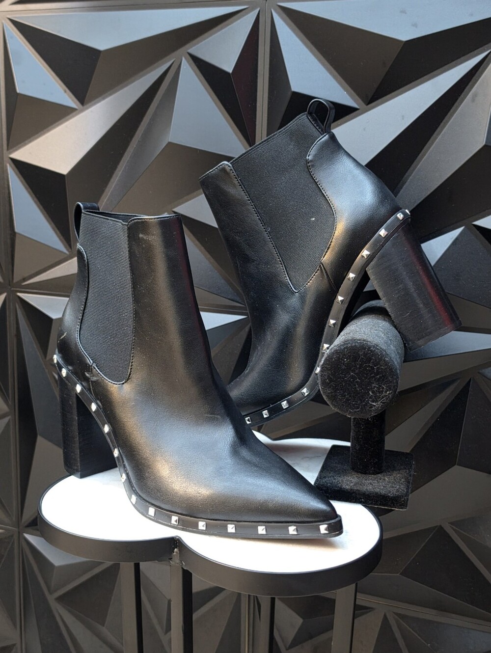 Charles By Charles David Black Studded Leather Ankle Boots